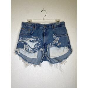 County Seat Vintage 90s Y2K Destroyed Cut Out Raw Hem Denim Jeans Shorts Sz 30